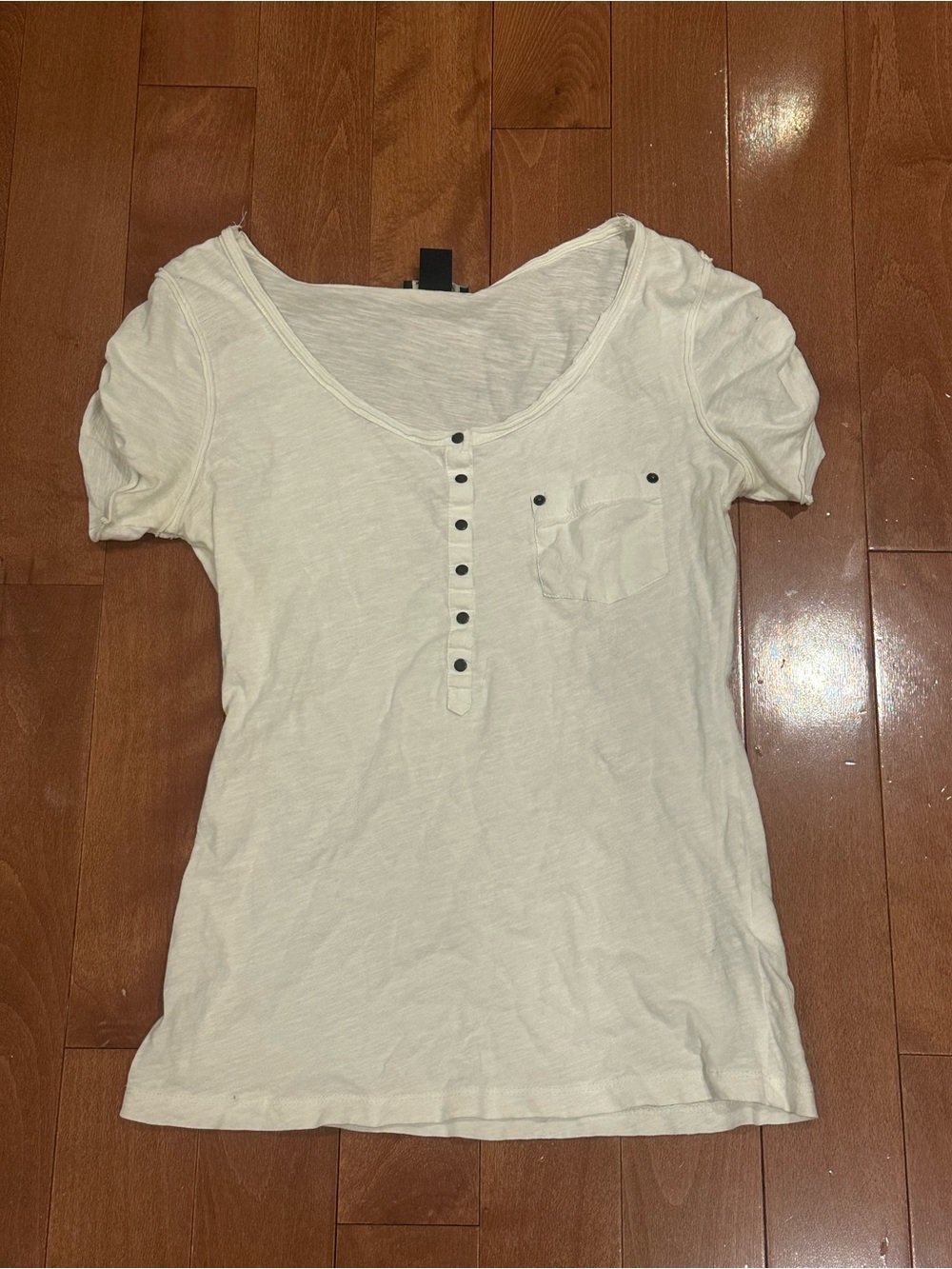 H&M Cream Short-Sleeve Henley Tee with Pocket
